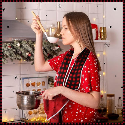 4 Pack Christmas Kitchen Towel Boa Scarf Dish Buffalo Plaid Decor 4 x 68 Inch for Holiday Cooking Baking Accessories