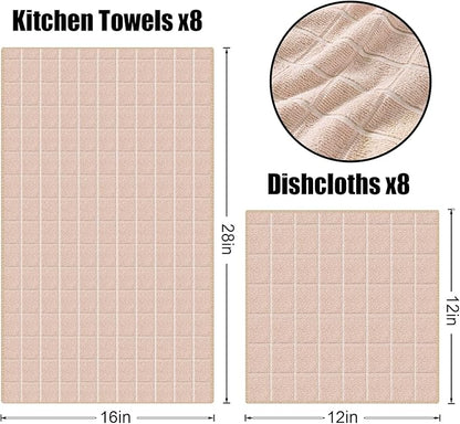 Homaxy Microfiber Kitchen Towels and Dishcloths Set, 20 Pack Soft and Absorbent Dish Hand Towels Bulk, 28 x 16 Inch & 12 x 12 Inch Quick Drying Rags for Washing Dishes, Beige