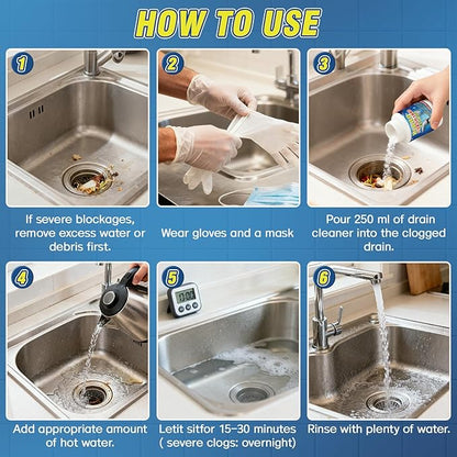 Drain Cleaner Powder, Powerful Drain Clog Remover, Sink and Drains cleaner to Dissolve Clogs, Drains Opener Removes Hair, Grease, Soap Scum and Food Residue, Safe for Pipes and Septic Systems