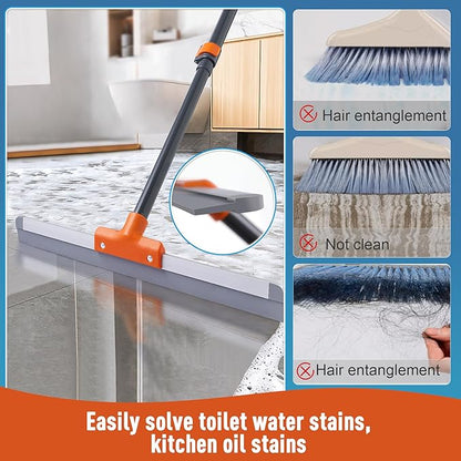 Rubber Floor Squeegee for Concrete Floor, Tile Floor, Metal Aluminium Heavy Duty Garage Shower Floor Squeegee Broom for Removing Water, Commercial Scrubber Mop with Extendable Long Handle