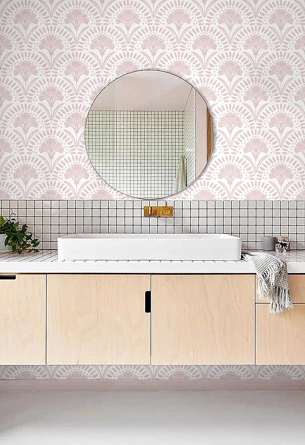 Timeet 17 in × 197 in Boho Peel and Stick Wallpaper Pink Floral Contact Paper White Pink Flower Wallpaper Removable Self Adhesive for Cabinet Bathroom Waterproof