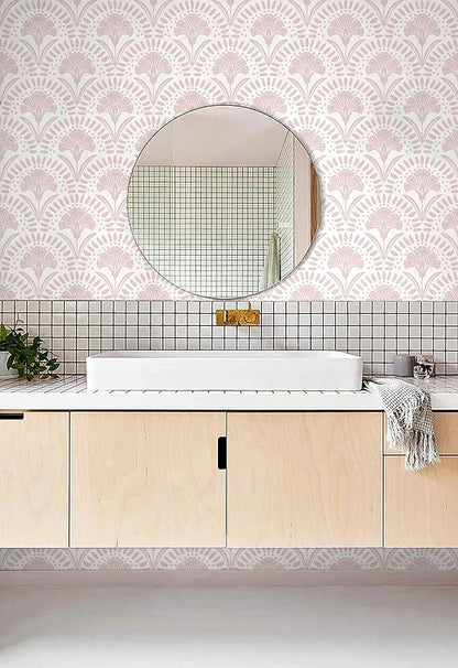 Timeet 17 in × 197 in Boho Peel and Stick Wallpaper Pink Floral Contact Paper White Pink Flower Wallpaper Removable Self Adhesive for Cabinet Bathroom Waterproof