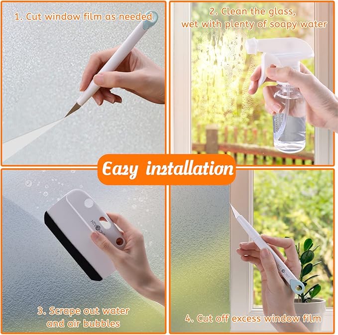 HTVRONT Window Film Kit - 4 Pcs Window Privacy Film Installation Tools, Easy to Apply Glass & Car Windows Tint Kit, Includes Felt Squeegee, Detachable Knife & 1 Extra Blade, 100ML Spray Bottle