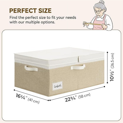 GRANNY SAYS Decorative Storage Boxes with Lid, Large Storage Bins with Double-Open Lid, Storage Basket for Clothes, 63L Closet Linen Storage Bin, White/Khaki, 2-Pack