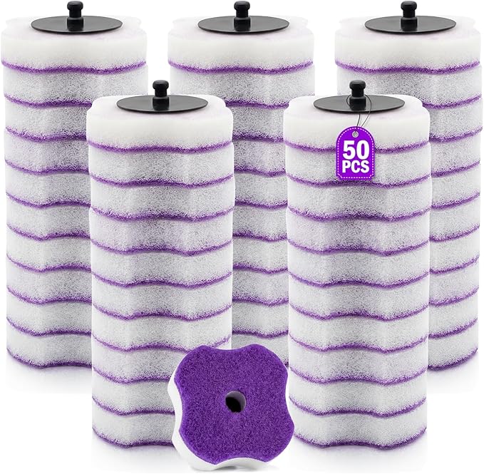 50PC Toilet Bowl Wand Refills, Replacement Heads for Bathroom Washroom Cleaning Pads, Disposable Toilet Brush Refills Compatible with Household Brushe Scrubber Cleaning Refill Lavender Breeze Purple