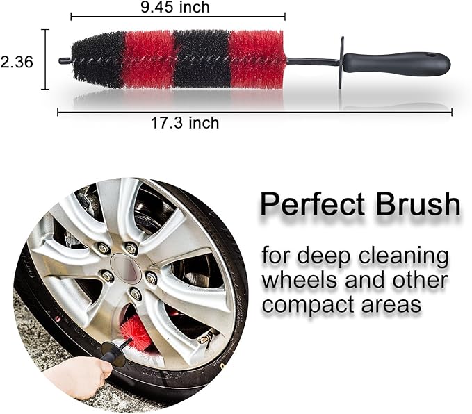 Premium Wheel /Rim Cleaning Brush Long Soft Bristle,Car Wheel Brush,Rim Tire Detail Brush,Multipurpose use For Cleaning Wheels,Rims,Exhaust Tips,Motorcycles,Bicycles, Grills,Engine (CCS-001)