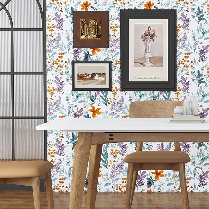 Blue Purple Leaf Wallpaper Peel and Stick,Vintage Floral Contact Paper 17.5" x 393",Thick Botanical Wall Paper Self Adhesive Removable Waterproof for Room Bedroom Walls Shelf Cabinet Table Decor