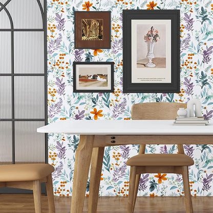 Blue Purple Leaf Wallpaper Peel and Stick,Vintage Floral Contact Paper 17.5" x 393",Thick Botanical Wall Paper Self Adhesive Removable Waterproof for Room Bedroom Walls Shelf Cabinet Table Decor