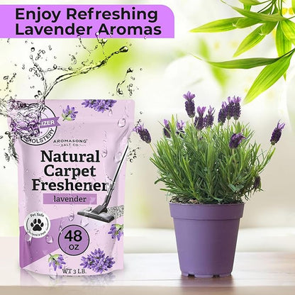 Aromasong Carpet Deodorizer Powder- 2-Pack -100% Natural Lavender Carpet Freshener - Safe For Pets - Carpet Powder For Vacuuming - Effective Pet Odor Eliminator For Strong Odor & Pet Urine - 13 Oz.