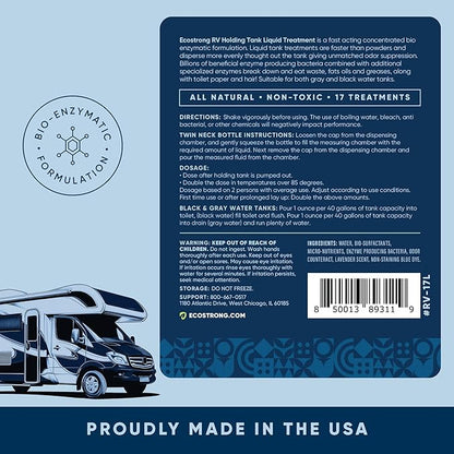 Eco Strong RV Toilet Treatment | RV Black Tank Treatment | RV Holding Tank Digestor, Odor Eliminator, and Cleaner | Perfect for Campers, RVs, Boats, 17 Treatments, Lavender