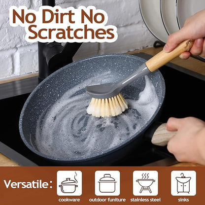 Mimorou 8 Pieces Kitchen Dish Brush with Bamboo Handle Scrub Brush Built in Scraper Dish Scrubber for Pans, Kitchen Sink Cleaning, Dishwashing