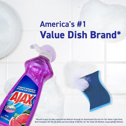 Ajax Ultra Liquid Dish Soap with Fabuloso Watermelon Scent, Fights Grease and Stuck-On Stains, Deep Cleaning Action, Mess-Free, Easy-Flip Cap, 52 fl oz Bottle (Pack of 2)