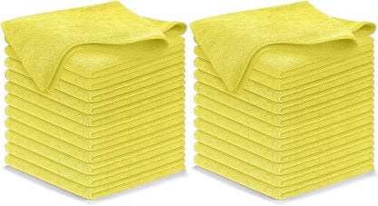USANOOKS Microfiber Cleaning Cloth Yellow - 24 Pcs 12.5"x12.5" - High Performance - 1200 Washes, Ultra Absorbent Towels Weave Grime & Liquid for Streak-Free Mirror Shine - Car Washing Cloth