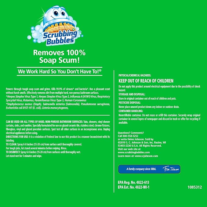 Scrubbing Bubbles Bathroom and Shower Cleaner Disinfectant Spray, Bathroom Grime Fighter, Citrus Scent, 32oz