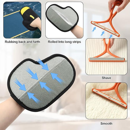Pet Hair Removal Glove for Cats & Dogs,Upgraded Reusable Electrostatic Pet Hair Glove,Hair Remover(2 Pack Glove,1Red Lint Scraper) for Clothing,Bed,Carpet,Not for Use on Pets Direct.