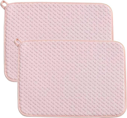 Pink Dish Drying Mats for Kitchen Counter, 2 Pack Dish Drying Mat Drying Pad, Dish Rack Drainer Mat, Kitchen Mat (Pink)