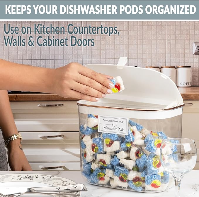 Laundry Room Organization and Storage Container - Wall & Cabinet Hanging - 7L / 236oz Large Capacity - Clear Container for Laundry Pods, Detergent Powder, Beads & Dryer Balls with Scoop & Labels