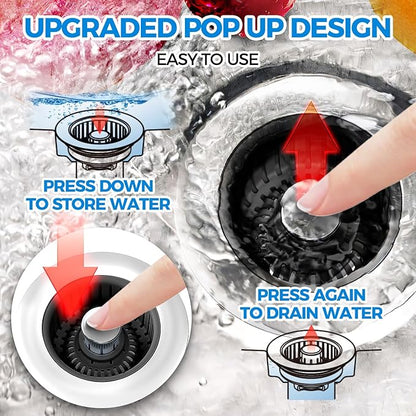 Kitchen Sink Drain Strainer - 3Pack Sink Stopper, Drain Protector, Kitchen Drain Plug & Sink Installation Parts with Anti-Clogging Basket, Fit US Standard 3-1/2'' Sink Drain Hole, Black
