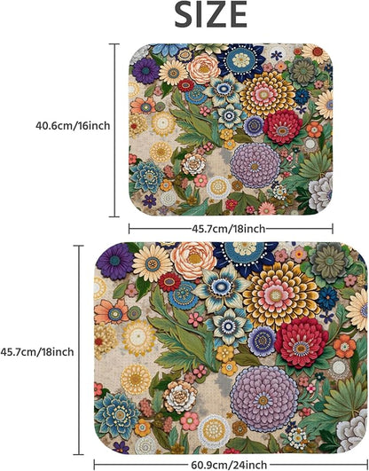 Dish Drying Mat for Kitchen Counter 16x18 Inch, Super Absorbent Dish Drainer Mat, Decorative Microfiber Dishes Drying Pad-Small(Luxurious flowers)