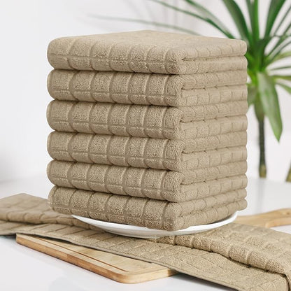 Homaxy Premium Cotton Kitchen Towels 16"x 28", Large Natural Ring Spun 390 GSM Dish Towels, Super Absorbent Terry Kitchen Hand Towels, Soft Tea Towels with Hanging Loop, Pure Tan Design, 8 Pack