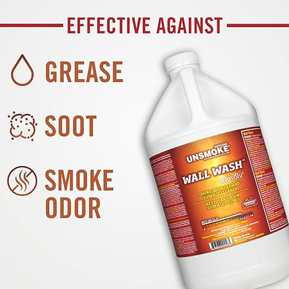 Wall Wash with Biosolv Multipurpose Degreaser for Walls and Smoke Damage Hard Surface Cleaner, 1-Gal Bottle (4 Pack)