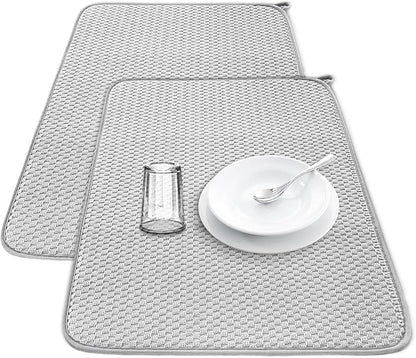 2Pcs XXL Dish Drying Mat,Absorbent Microfiber Dish Drainer Mats,Kitchen Counter Pads for Coffee Countertops,Sinks,Draining Racks(24×17",Gray)