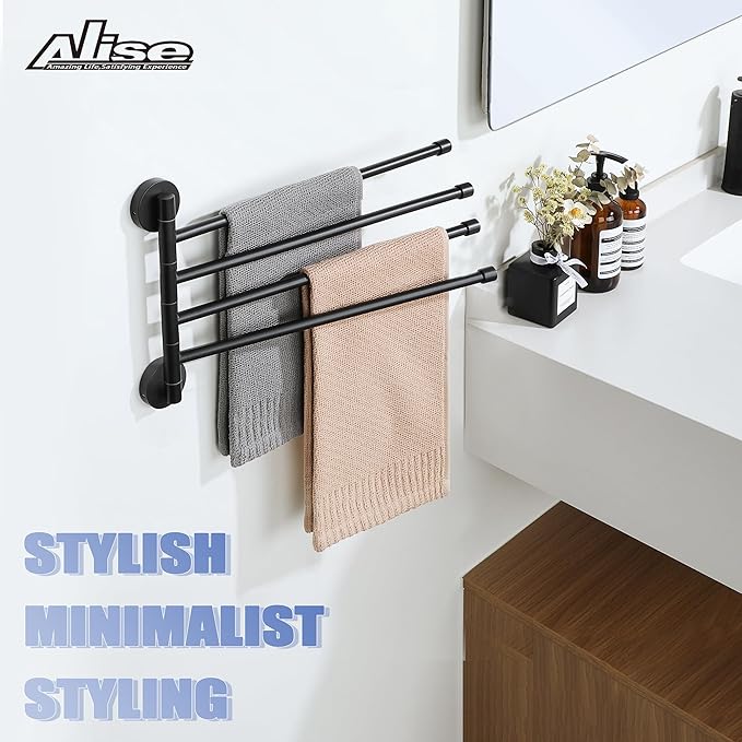 Alise Swivel Towel Rack,Folding 4 Arms Hand Towel Bars Towel Hanger for Bathroom,Wall Mount Drying Racks for Laundry,SUS304 Stainless Steel Swing Out Towel Holder Storage Space Saving,Matte Black