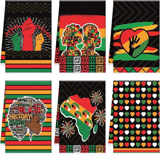 Black History Month Kitchen Towels, 6PCS Dish Towels Gifts for Cooking Cleaning, African American Month Absorbent Tea Towel with Hanging Loop for Home Decor(16 X 24 Inches)