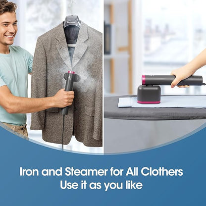 Travel Clothes Steamer, Powerful 1200W Handheld Garment Steamer, 15s Fast Heat-Up & 10-Min Continuous Steam, Mini Portable Iron with 5-in-1 Wrinkle Remover Kit (110V Only)