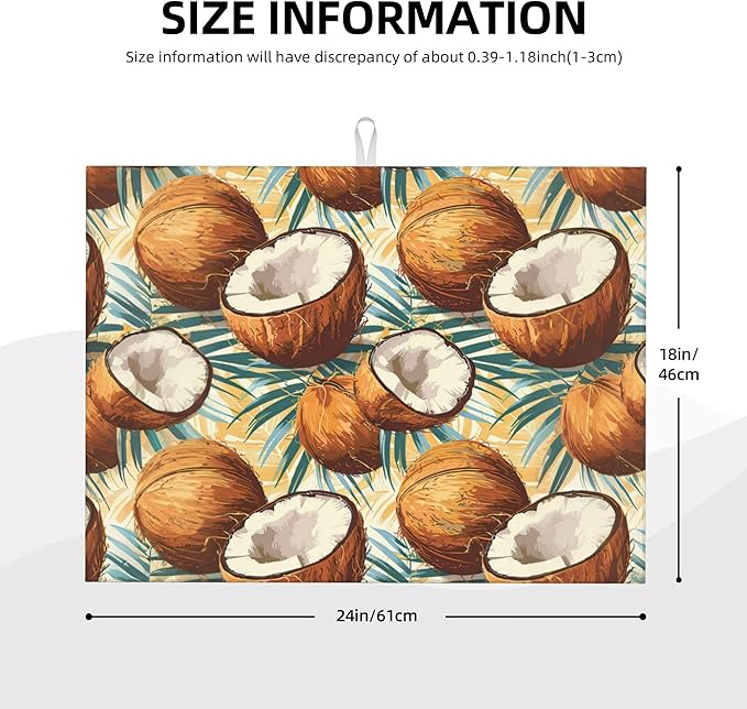 Coconuts Pattern Dish Drying Mats for Kitchen Counter, Absorbent Reversible Microfiber Dish Drying Pad, Multi-Use Large Drying Mat Coffee Bar Accessories 18"x24"