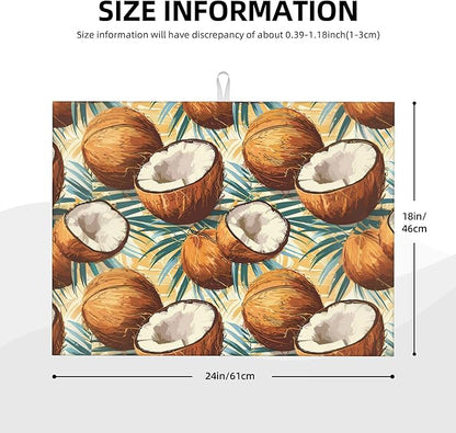Coconuts Pattern Dish Drying Mats for Kitchen Counter, Absorbent Reversible Microfiber Dish Drying Pad, Multi-Use Large Drying Mat Coffee Bar Accessories 18"x24"