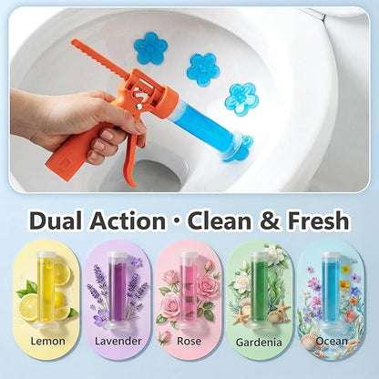 Li&Zhao Toilet Gel Stamps 5 Pack with 5 Different Long-Lasting Refreshing Scents, Flower Shaped Toilet Bowl Cleaners Gel for Interior Cleaning, Includes Gel Thruster
