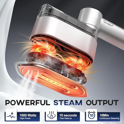 Travel Steamer for Clothes Small Iron - 1000W Portable Steamer & Mini Iron,10s Fast Heat, Handheld Mini Steamer with 8FT Cord, Foldable Handle, Travel, College Dorm & Home Essentials (White)