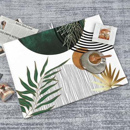 Mid Century Dish Drying Mat 18x24 Inch Boho Green Gold Tropical Leaf Sunset Kitchen Decoration Drying Mat Modern Abstract Decorative Drying Pad for Home Kitchen Decor,Dining Room,Office