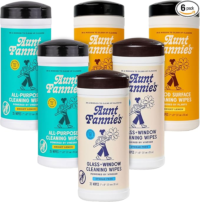 Aunt Fannie's Natural Cleaning Wipes Variety Pack, Multipurpose Surface Cleaner, 35 Count Each, Pack of 6