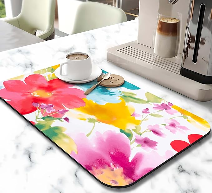 Dish Drying Mat for Kitchen Counter 20x12in Washable Quick Dish Drying Pad Rubber Backed Absorbent Draining Mat Fit Kitchen Counter,Bar,Under Sink,Dishes,Utensils,Dish Rack