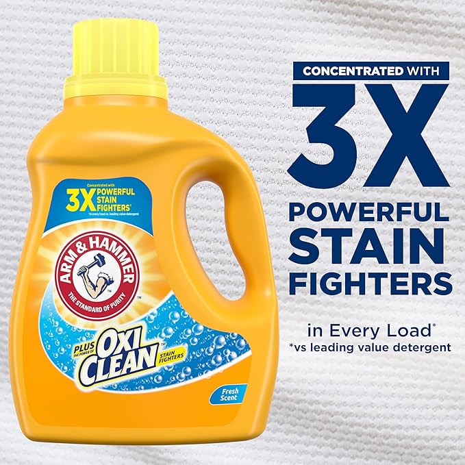 Arm & Hammer Plus OxiClean Fresh Scent, 77 Loads Liquid Laundry Detergent, 100.5 Fl oz (Pack of 2)