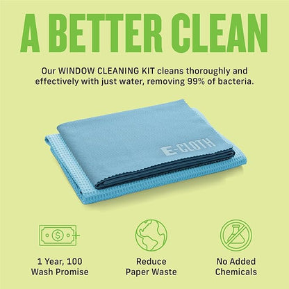 E-Cloth Window Cleaning Cloth - Eco Packaging - Glass Cleaning Cloth, Streak-Free Windows with Just Water, Microfiber Towel Kit for Windows, Car Windshield, Mirrors - Alaskan Blue