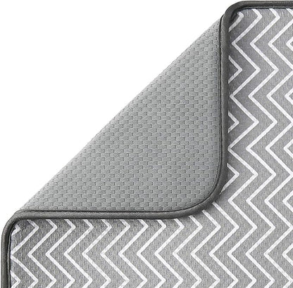 SUBEKYU Dish Drying Mat for Kitchen Counter, Microfiber Absorbent Dishes Drainer/Rack Pads under Sink, 19.6 by 16.1 inches, Set of 2, Grey, Ripple
