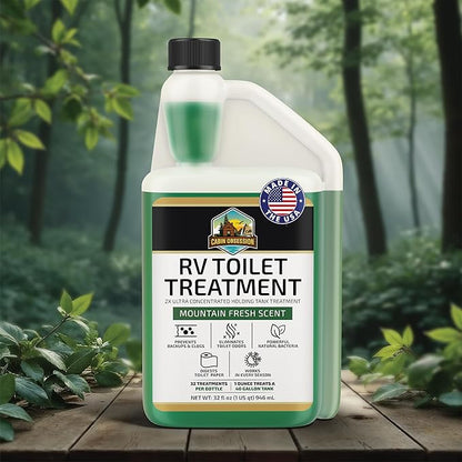 Cabin Obsession RV Toilet Treatment (32 oz) - 2x Ultra Concentrated Liquid RV Black Tank Treatment with Easy Measure Spout, Mountain Fresh Scent, 32 Treatments