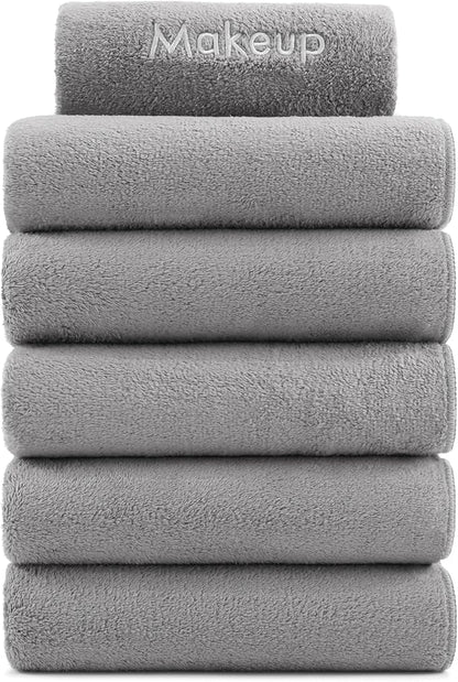 Arkwright Makeup Remover Fingertip Towels 6 Pack - Microfiber Coral Fleece Face Towels, Ultra Soft Reusable Washcloths, Gentle Facial Cleansing for Waterproof Makeup, 11 x 17, Grey