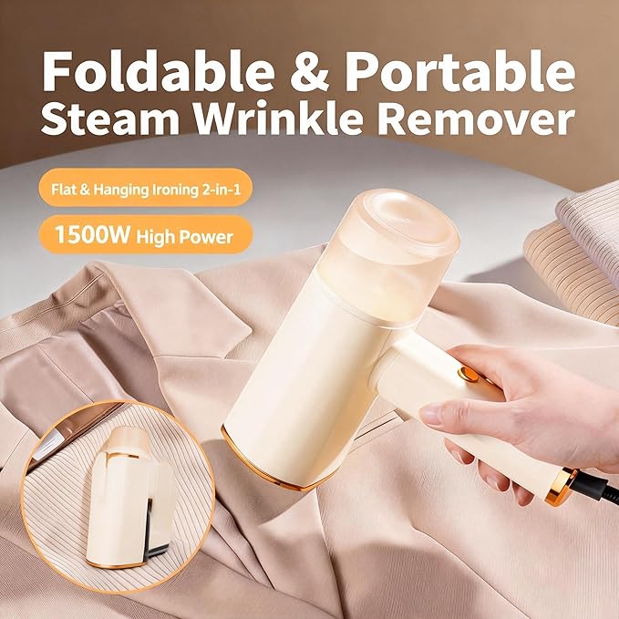 Portable Garment Steamer for Clothes, 1500W Fabric Steamer 168ml Larger Tank & No Leak Design 15S Fast Heat-up, Quick Wrinkle Remover Strong Penetrating Steam for Home, Travel (ONLY FOR 120V)