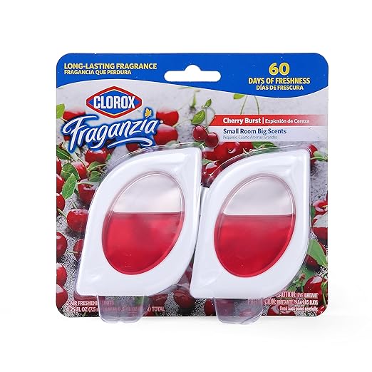 Clorox Fraganzia Small Rooms Air Freshener, Cherry Burst Scent - Peel & Place Air Freshener, No-Plug, Battery-Free for Closets, Laundry Room, Entry Way, Bathroom, Locker, 0.25 Fl Oz Each, 2 Count