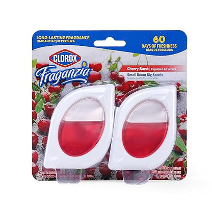Clorox Fraganzia Small Rooms Air Freshener, Cherry Burst Scent - Peel & Place Air Freshener, No-Plug, Battery-Free for Closets, Laundry Room, Entry Way, Bathroom, Locker, 0.25 Fl Oz Each, 2 Count