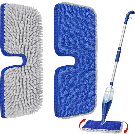 Double-Sided Mop Pads for O-Cedar ProMist MAX Spray Mop - Reusable Microfiber for Kitchen Bathroom Tile Cleaning - Washable Absorbent Chenille for Hardwood Laminate Floor Cleaning