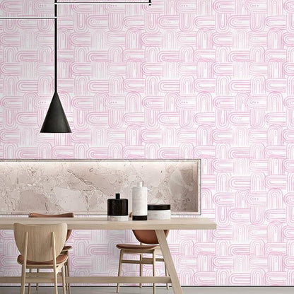 Modern Peel and Stick Wallpaper Light Pink Wallpaper 17.3" x 1200" Boho Abstract Geometric Contact Paper Waterproof Wall Paper for Bedroom Cabinets Furniture Vinyl