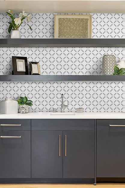 GloryTik 17.3" x 118"Gray and White Contact Paper Self Adhesive Removable Shelf Liners Peel and Stick Embossing Shelf Liners for Kitchen cabinets Drawer