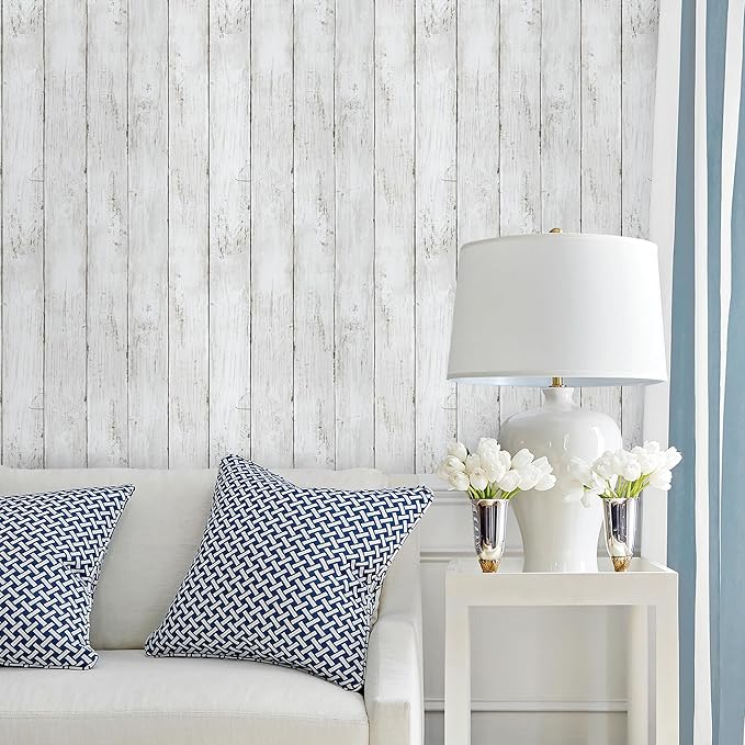 LXCREAT Faux Wood Butcher Block Contact Paper Shiplap Peel and Stick Wallpaper Wooden Planks for Walls 17.5"X393.7" Natural White Self Adhesive Removable Rustic Wallpaper for Shelf Kitchen Decoration