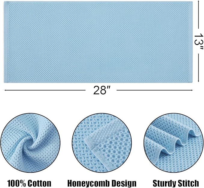 Kitinjoy 100% Cotton Waffle Weave Kitchen Hand Towels (13 X 28 Inches, Sky Blue), 8-Pack Super Soft and Absorbent Dish Towel for Drying Dishes