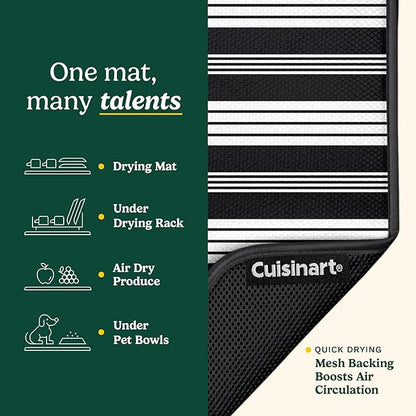 Cuisinart Dish Drying Mats for Kitchen Counter - (2) 16" x 18" Ultra Absorbent Kitchen Dish Drying Mat - Mesh Backing, Foldable, Machine Washable, Fast Drying Dish Mat (Solid Stripes)